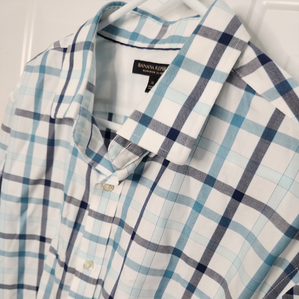 Men's Banana Republic Blues and White Long Sleeve Shirt Size XL